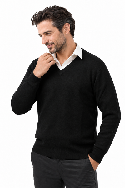 Angle – Maglia con scollo a V da uomo – Nero – Vista G010 [ND-1379-C9573]