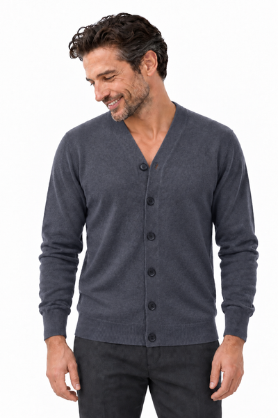 Link – Cardigan con scollo a V da uomo – Antracite – Su un modello Aura [ND-1380-C9622]