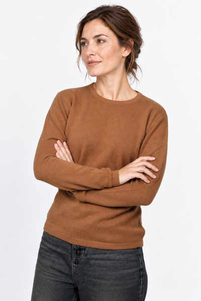 Circle – Maglia a girocollo da donna – Marrone arachide – Vista G068 [ND-1383-C9810]