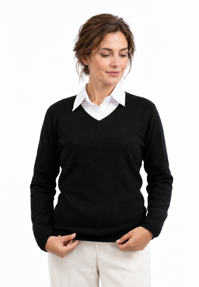 Angle – Maglia con scollo a V da donna – Nero – Vista G143 [ND-1384-C9878]