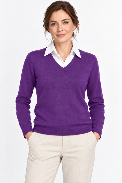 Angle – Maglia con scollo a V da donna – Viola – Su un modello Aura [ND-1384-C9888]