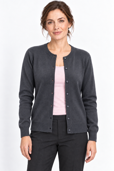 Button – Cardigan a girocollo da donna – Antracite – Su un modello Aura [ND-1385-C9927]