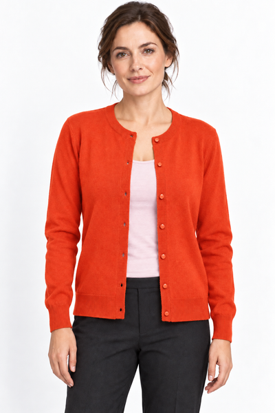 Button – Cardigan a girocollo da donna – Arancione – Su un modello Aura [ND-1385-C9938]
