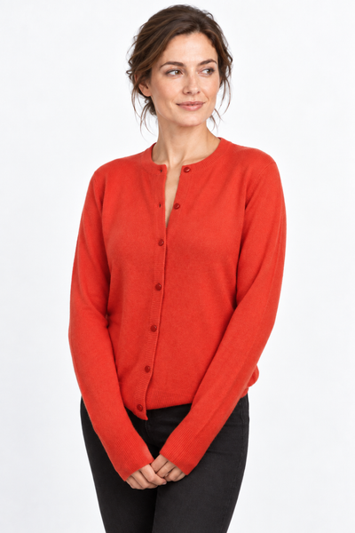 Button – Cardigan a girocollo da donna – Arancione – Vista G062 [ND-1385-C9938]