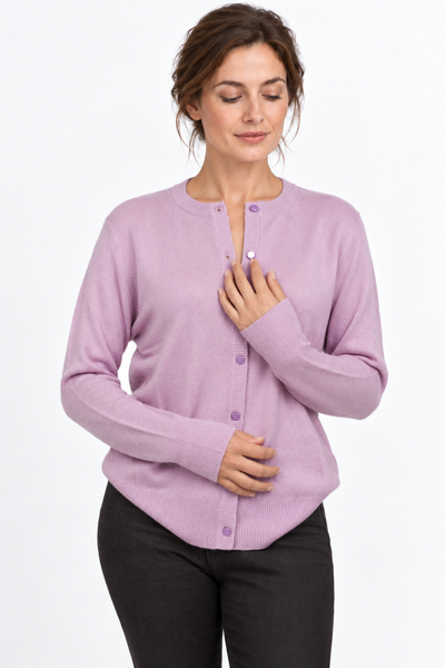 Button – Cardigan a girocollo da donna – Lavanda – Vista G059 [ND-1385-C9941]