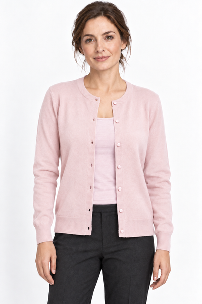 Button – Cardigan a girocollo da donna – Rosa confetto – Su un modello Aura [ND-1385-C9945]