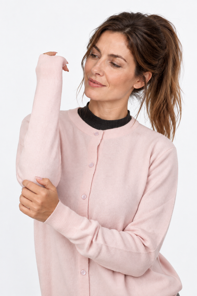 Button – Cardigan a girocollo da donna – Rosa confetto – Vista G060 [ND-1385-C9945]