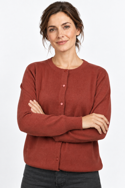 Button – Cardigan a girocollo da donna – Rosa antico – Vista G054 [ND-1385-C9946]