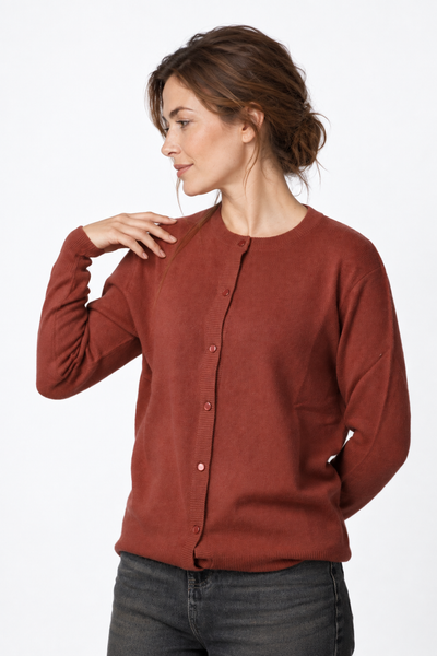 Button – Cardigan a girocollo da donna – Rosa antico – Vista G055 [ND-1385-C9946]