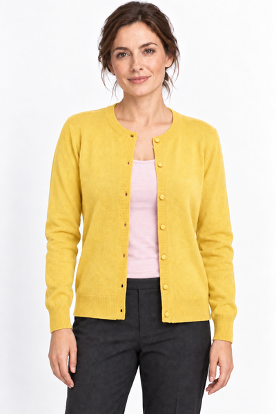 Button – Cardigan a girocollo da donna – Giallo – Su un modello Aura [ND-1385-C9957]