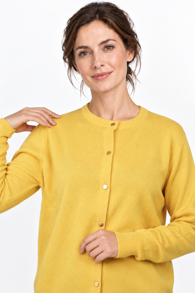 Button – Cardigan a girocollo da donna – Giallo – Vista G058 [ND-1385-C9957]