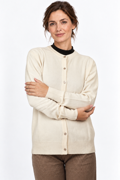Button – Cardigan a girocollo da donna – Bianco avorio – Vista G056 [ND-1385-C9958]