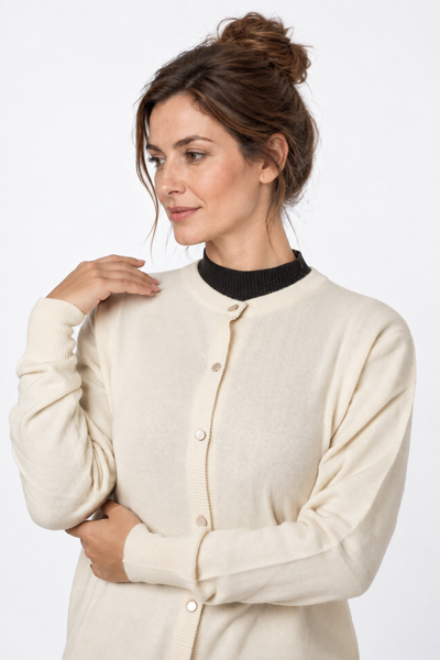 Button – Cardigan a girocollo da donna – Bianco avorio – Vista G057 [ND-1385-C9958]
