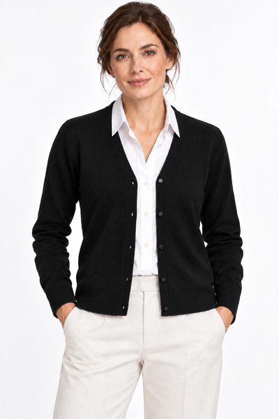Link – Cardigan con scollo a V da donna – Nero – Su un modello Aura [ND-1386-C10000]