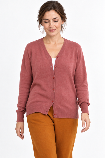 Link – Cardigan con scollo a V da donna – Rosa antico – Vista G168 [ND-1386-C10007]