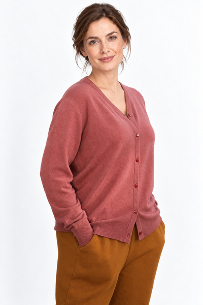 Link – Cardigan con scollo a V da donna – Rosa antico – Vista G169 [ND-1386-C10007]
