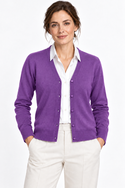 Link – Cardigan con scollo a V da donna – Viola – Su un modello Aura [ND-1386-C10010]