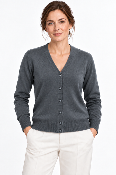 Link – Cardigan con scollo a V da donna – Antracite – Su un modello Aura [ND-1386-C9988]