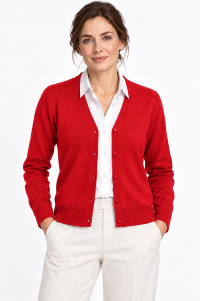Link – Cardigan con scollo a V da donna – Rosso – Su un modello Aura [ND-1386-C9995]