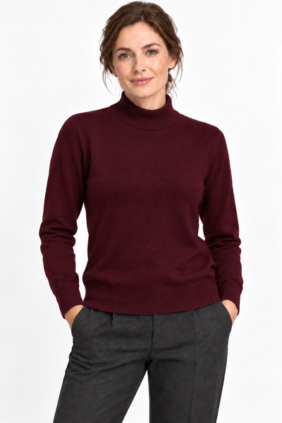Contour – Maglia a collo alto da donna – Bordeaux – Su un modello Aura [ND-1387-C10074]