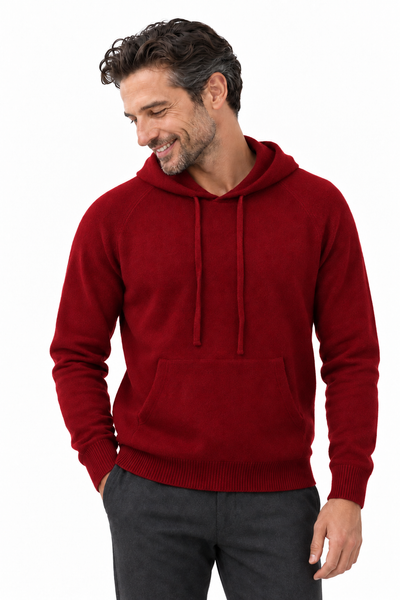 Pause – Felpa in maglia con cappuccio unisex – Rosso rubino – Su un modello Aura [ND-1390-C10233]