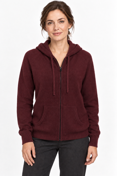 Pause Zip – Cardigan con cappuccio unisex – Bordeaux – Su un modello Aura [ND-1391-C10318]