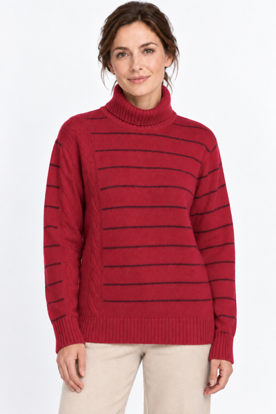 Stripe – Dolcevita a righe – Rosso rubino – Su un modello Aura [ND-1803-C12067]