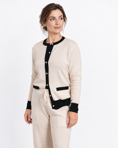 Outline – Cardigan con bordi a contrasto – Bianco avorio – Vista G096 [ND-2269-C14062]